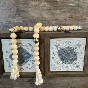 Wood bead garland with holiday jingle bells